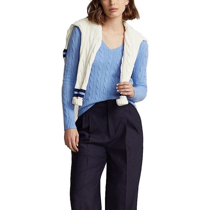 Lookbook (W) Polo Ralph Lauren 女士蓝色纯色V领针织毛衣 211910422-004