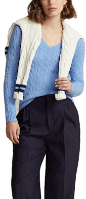 (W) Polo Ralph Lauren 女士蓝色纯色V领针织毛衣 211910422-004 Lookbook (W) Polo Ralph Lauren 女士蓝色纯色V领针织毛衣 211910422-004