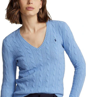 (W) Polo Ralph Lauren 女士蓝色纯色V领针织毛衣 211910422-004 Purchase (W) Polo Ralph Lauren 女士蓝色纯色V领针织毛衣 211910422-004