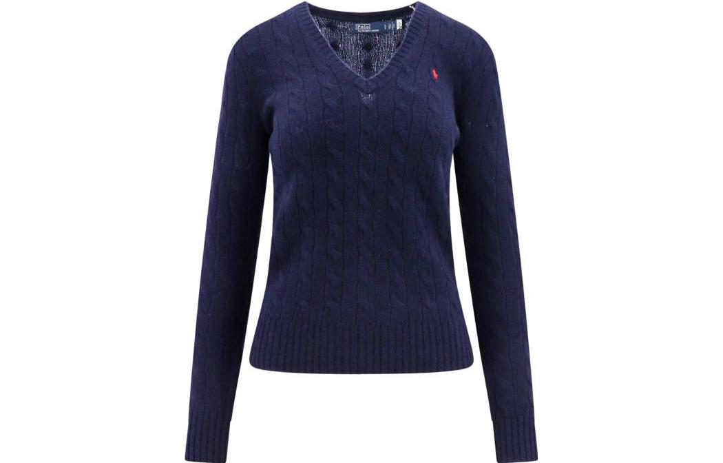 (Women) Polo Ralph Lauren Solid V-Neck Pullover Knit Sweater Women Deep Navy 211910422-003 圖 2