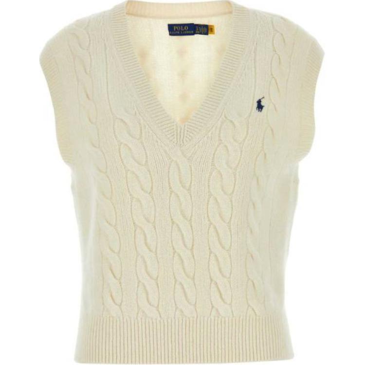 (Women) Polo Ralph Lauren Solid V-Neck Sleeveless Vest Beige (Womens). 211949994-002
