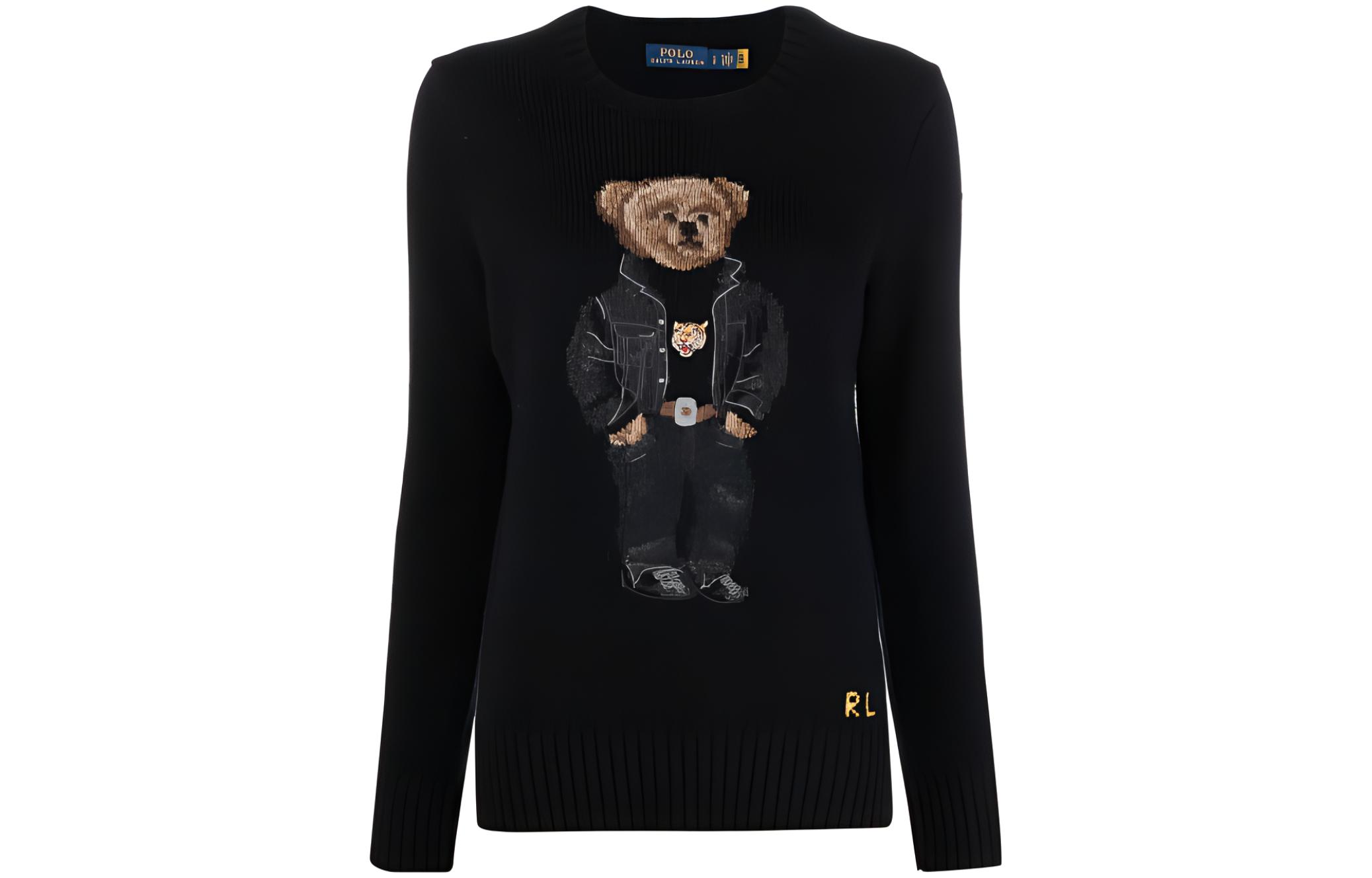 (Women) Polo Ralph Lauren SS22  Black Cartoon Teddy Bear Knit Sweater. 211857294-001