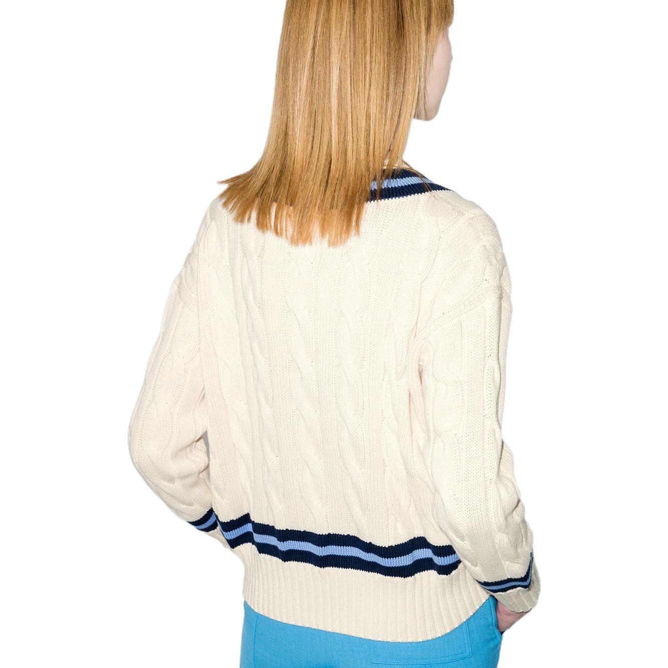 (Women) Polo Ralph Lauren SS22  Cable Knit Striped V-Neck Sweater White. 211838009-001 圖 4