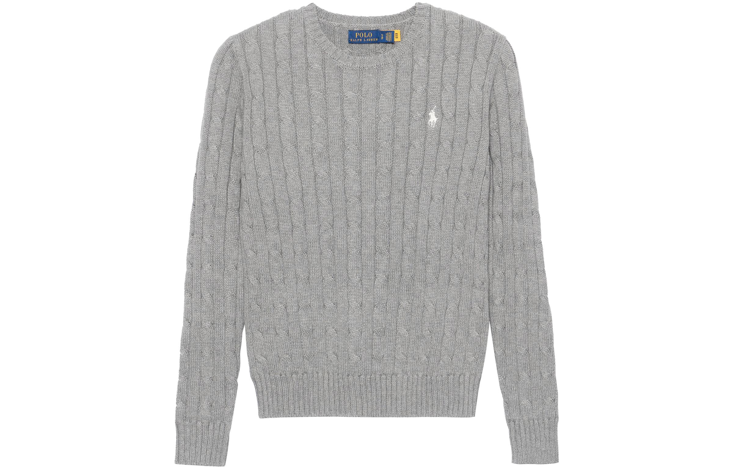 (Women) Polo Ralph Lauren SS22  Grey Cable Knit Sweater with Embroidered Logo 211570012-013