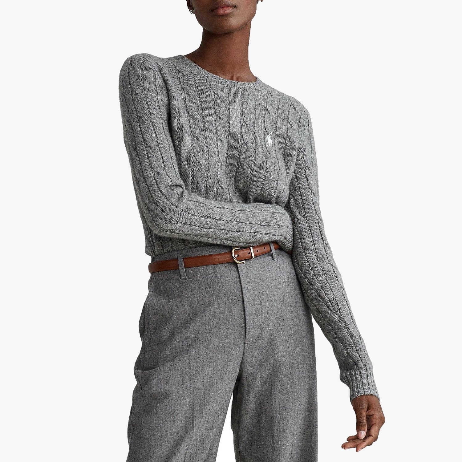 (Women) Polo Ralph Lauren SS22  Grey Cable Knit Sweater with Embroidered Logo 211570012-013 圖 4