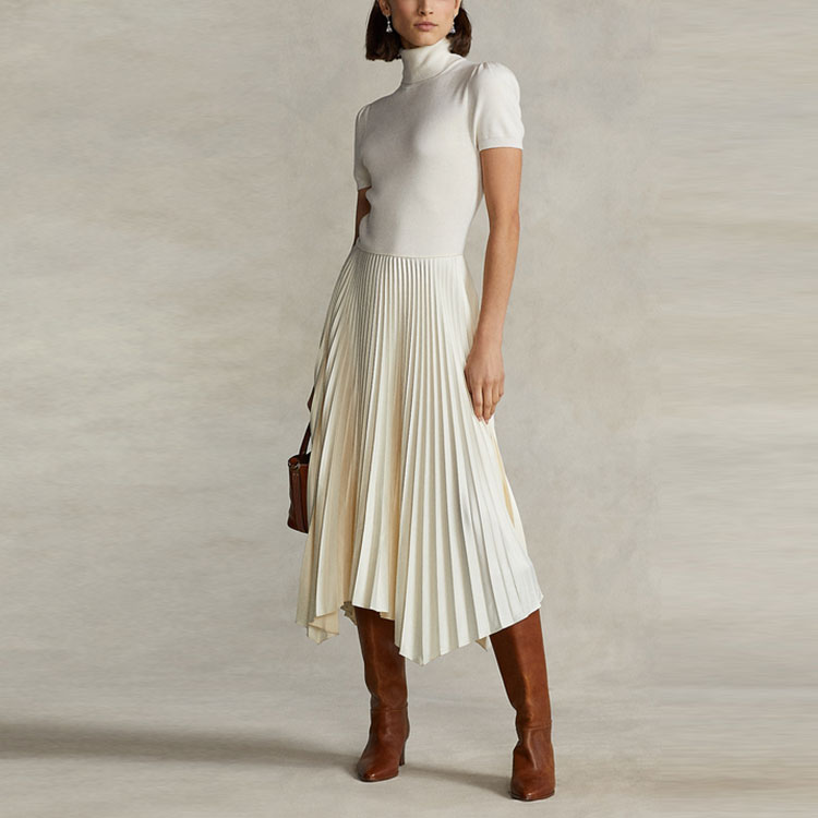 Lookbook (W) ポロラルフローレン SS22 ハイネック パフスリーブ ドレス ホワイト WMPODRSNFA20168-101