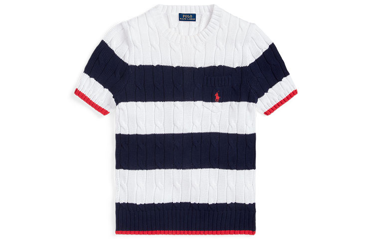 (Women) Polo Ralph Lauren SS22  Multicolor Striped Cable Knit Short Sleeve Sweater. WMPOSWENC020391
