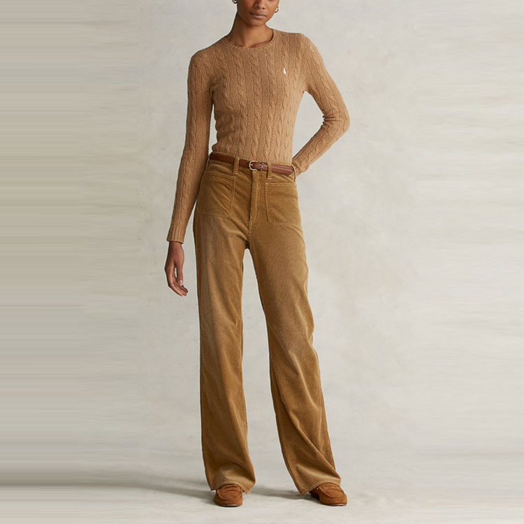 Lookbook (Women) Polo Ralph Lauren SS22  Slim Fit Brown Wool Crewneck Sweater. WMPOSWENC020399-260