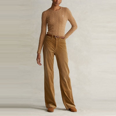 (Women) Polo Ralph Lauren SS22 Slim Fit Brown Wool Crewneck Sweater. WMPOSWENC020399-260 Lookbook (Women) Polo Ralph Lauren SS22 Slim Fit Brown Wool Crewneck Sweater. WMPOSWENC020399-260