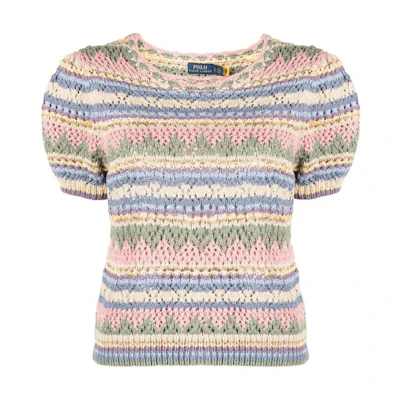(Women) Polo Ralph Lauren SS22 Striped Mesh Knit Short Sleeve Shirt Pink. 211872825-001