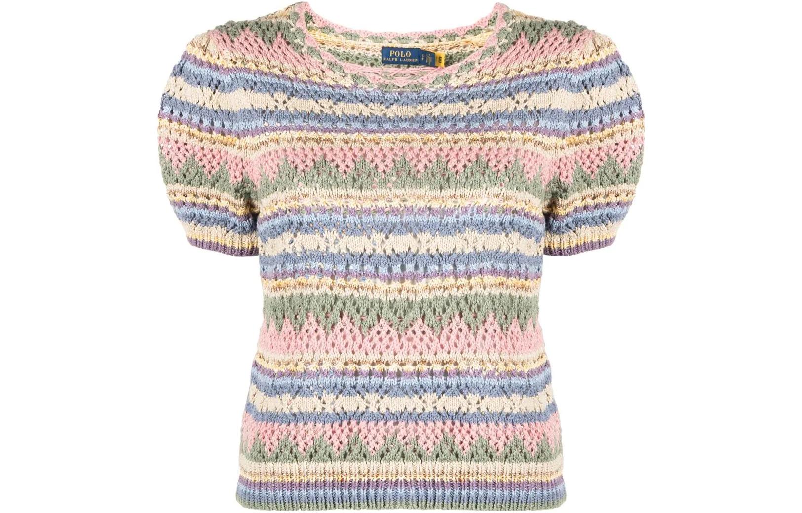 Order (Women) Polo Ralph Lauren SS22  Striped Mesh Knit Short Sleeve Shirt Pink. 211872825-001