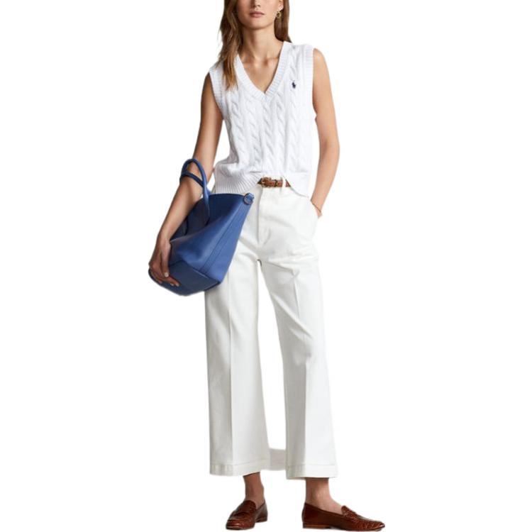 Lookbook (Women) Polo Ralph Lauren SS22  White Cable Knit Sleeveless Sweater with Logo. WMPOSWENC020376