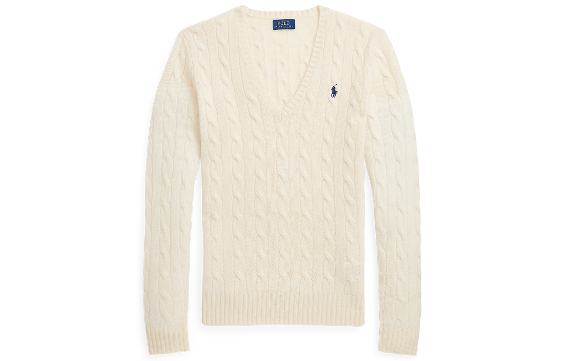 (Women) Polo Ralph Lauren SS22  White V-Neck Wool Knit Sweater with Logo Embroidery. WMPOSWENC020427-100 圖 2
