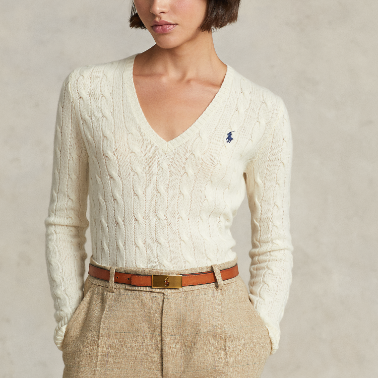 (Women) Polo Ralph Lauren SS22  White V-Neck Wool Knit Sweater with Logo Embroidery. WMPOSWENC020427-100 圖 4