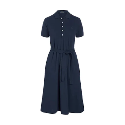 (Women) Polo Ralph Lauren SS22 Belted Solid Navy Polo Dress Short Sleeve WMPODRSNFA20247-410