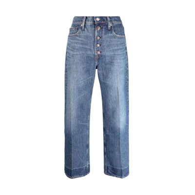 (Women) Polo Ralph Lauren SS22 Distressed Wide-Leg Cropped Jeans Blue. 211872483-001
