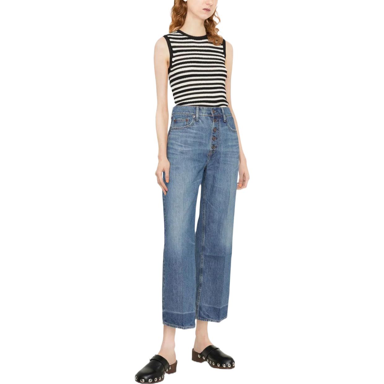 Lookbook (W) 폴로 랄프 로렌 SS22 디스트레스드 와이드 레그 크롭 진 블루. 211872483-001