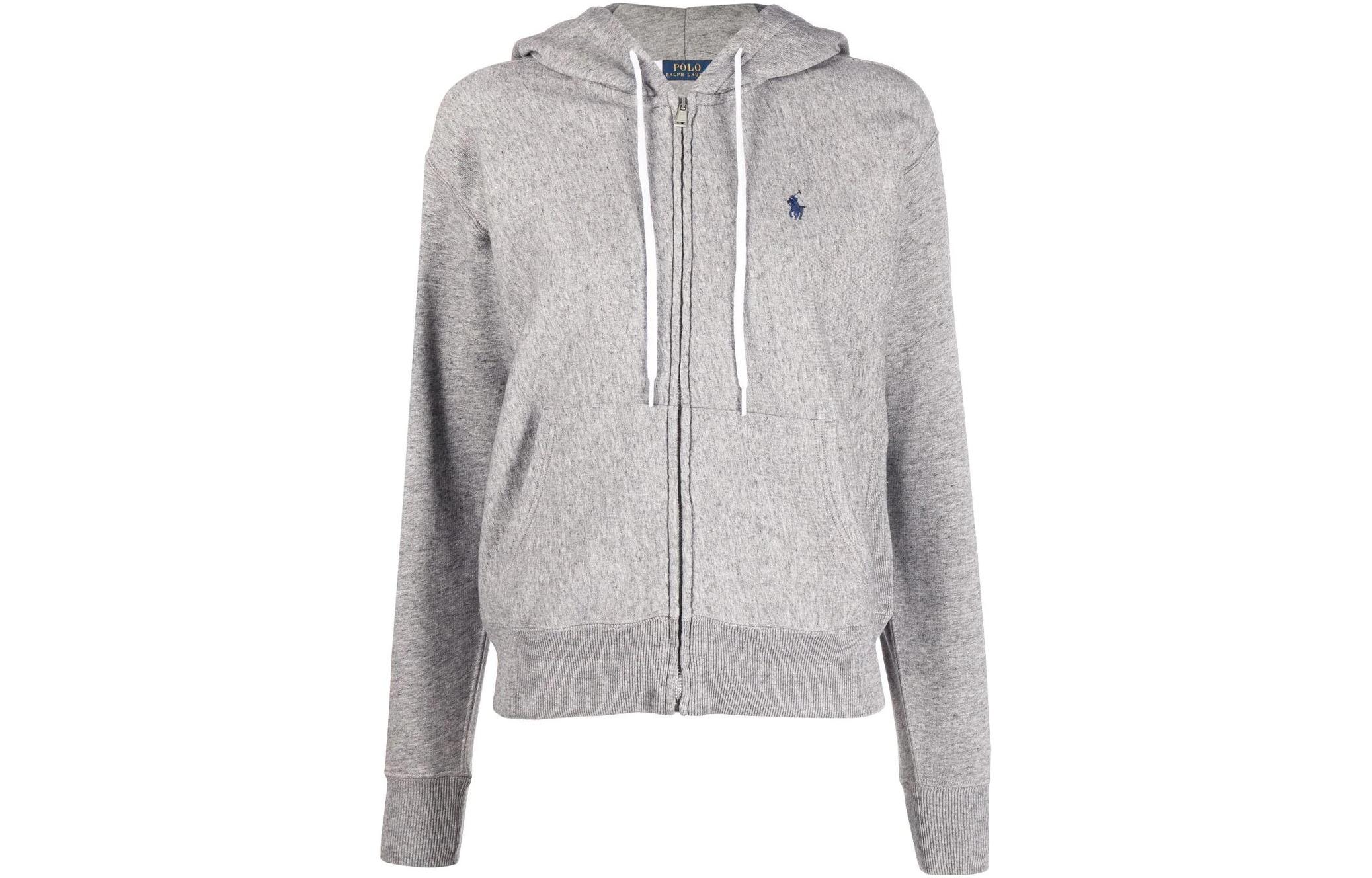 (Women) Polo Ralph Lauren SS22 Grey Zip-Up Hoodie with Logo Embroidery 211794396-004