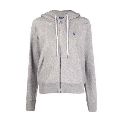 (Women) Polo Ralph Lauren SS22 Grey Zip-Up Hoodie with Logo Embroidery 211794396-004