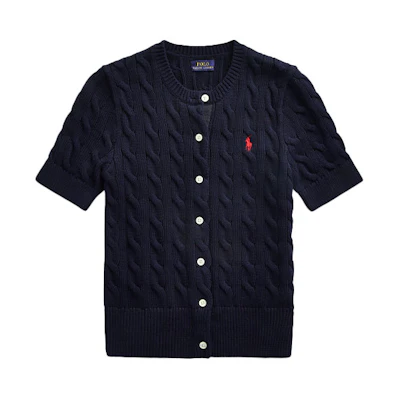 (Women) Polo Ralph Lauren SS22 Solid Button-Up Knit Short Sleeve Shirt Women Blue WMPOSWENDW20031-400