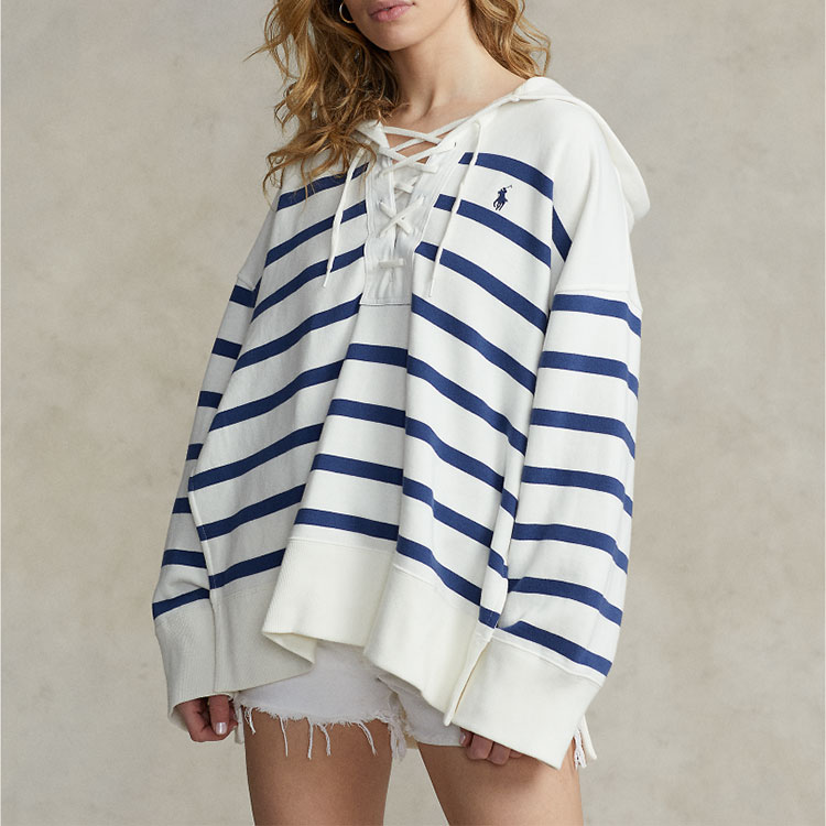 (Women) Polo Ralph Lauren SS22 Striped Oversized Lace-Up Hoodie Multicolor WMPOKNINFB20281-101 圖 4
