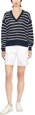 (W) Polo Ralph Lauren SS22 女款蓝色条纹V领针织衫毛衣。 211863615-001 Lookbook (W) Polo Ralph Lauren SS22 女款蓝色条纹V领针织衫毛衣。 211863615-001