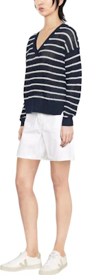 (W) Polo Ralph Lauren SS22 女款蓝色条纹V领针织衫毛衣。 211863615-001 Purchase (W) Polo Ralph Lauren SS22 女款蓝色条纹V领针织衫毛衣。 211863615-001