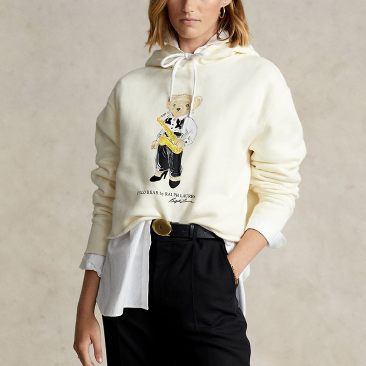 (Women) Polo Ralph Lauren SS22 White Hoodie with Bear Logo Print - Oversized Fit WMPOKNINFB20309-101 圖 5