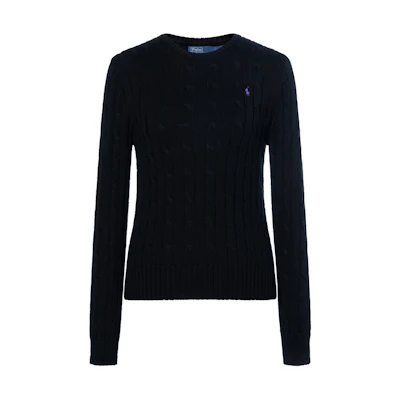 (Women) Polo Ralph Lauren SS23 Black Chunky Knit Sweater with Embroidery. 211891640-011