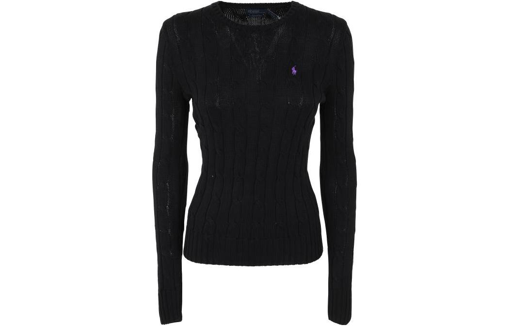 Order (W) Polo Ralph Lauren SS23 Sweater Hitam Chunky Rajut dengan Bordir. 211891640-011