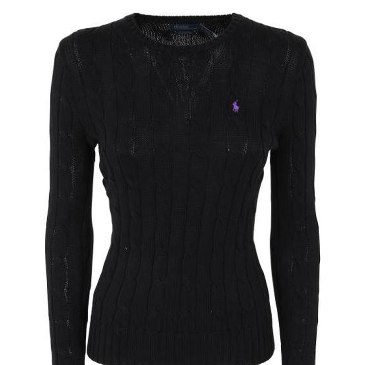 Details for (W) Polo Ralph Lauren SS23 Sweater Hitam Chunky Rajut dengan Bordir. 211891640-011