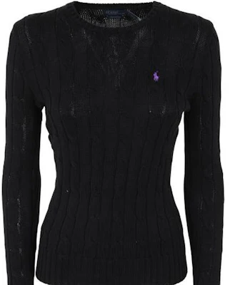 (W) Polo Ralph Lauren SS23 Sweater Hitam Chunky Rajut dengan Bordir. 211891640-011 Details for (W) Polo Ralph Lauren SS23 Sweater Hitam Chunky Rajut dengan Bordir. 211891640-011