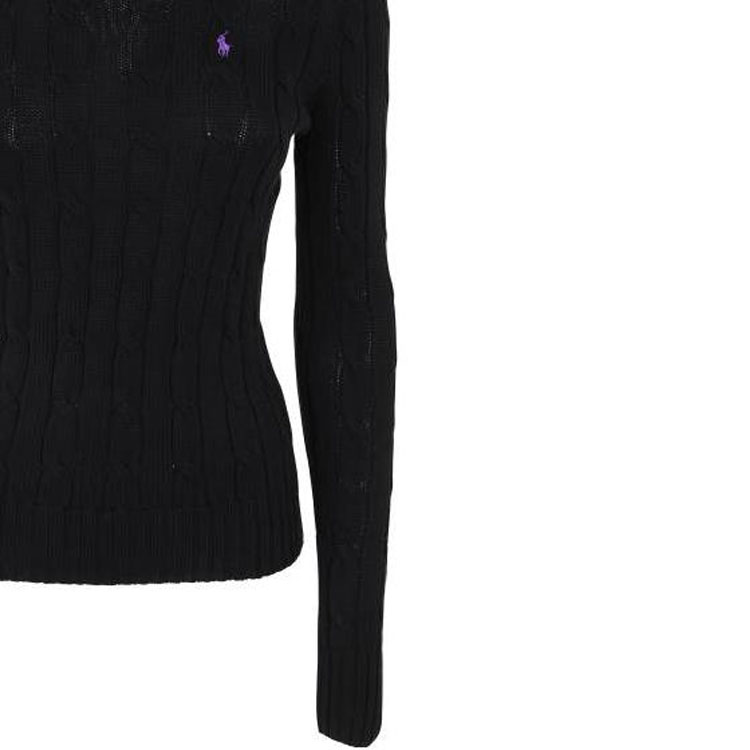 Sizing (W) Polo Ralph Lauren SS23 Sweater Hitam Chunky Rajut dengan Bordir. 211891640-011