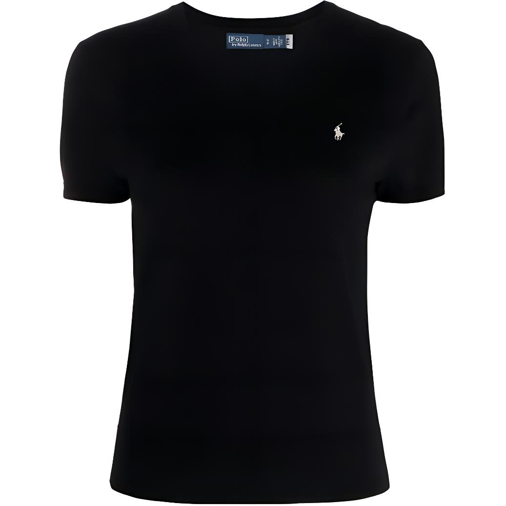(Women) Polo Ralph Lauren SS23  Black Crewneck T-Shirt with Logo Embroidery. 211891673-006