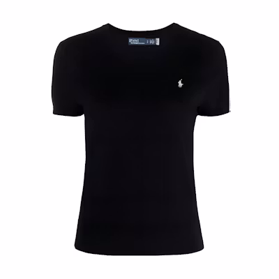 (Women) Polo Ralph Lauren SS23 Black Crewneck T-Shirt with Logo Embroidery. 211891673-006