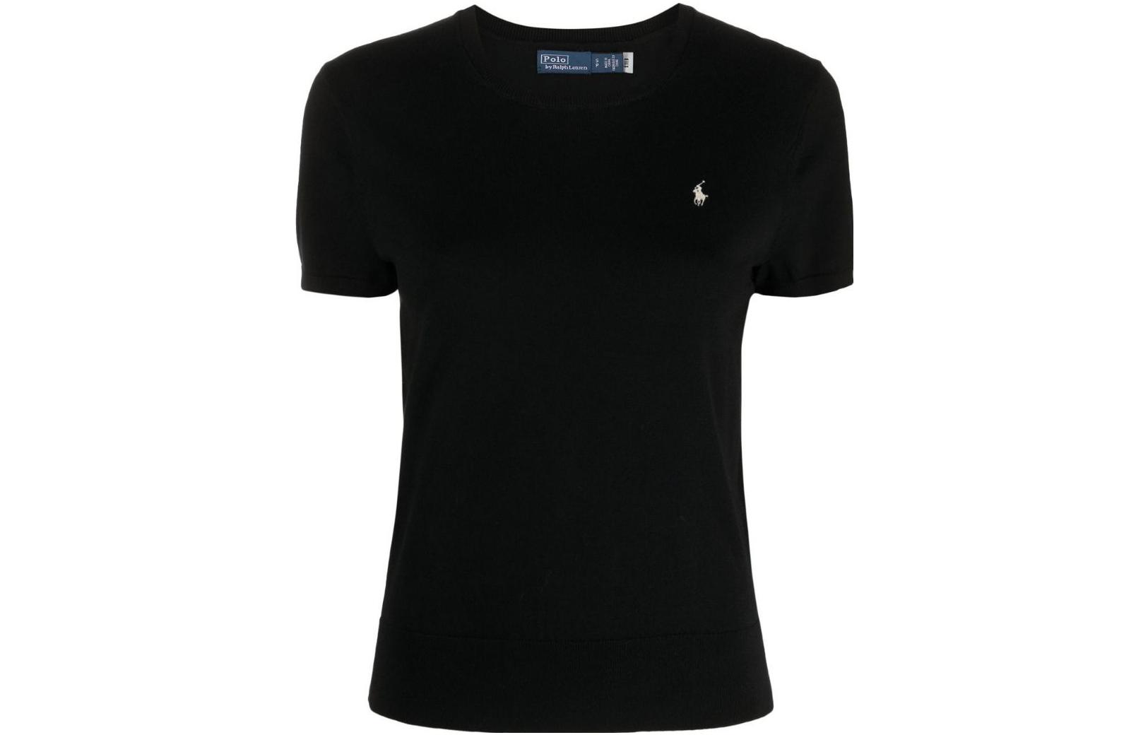Order (W) Polo Ralph Lauren SS23 黑色圓領刺繡徽標短袖T恤。 211891673-006