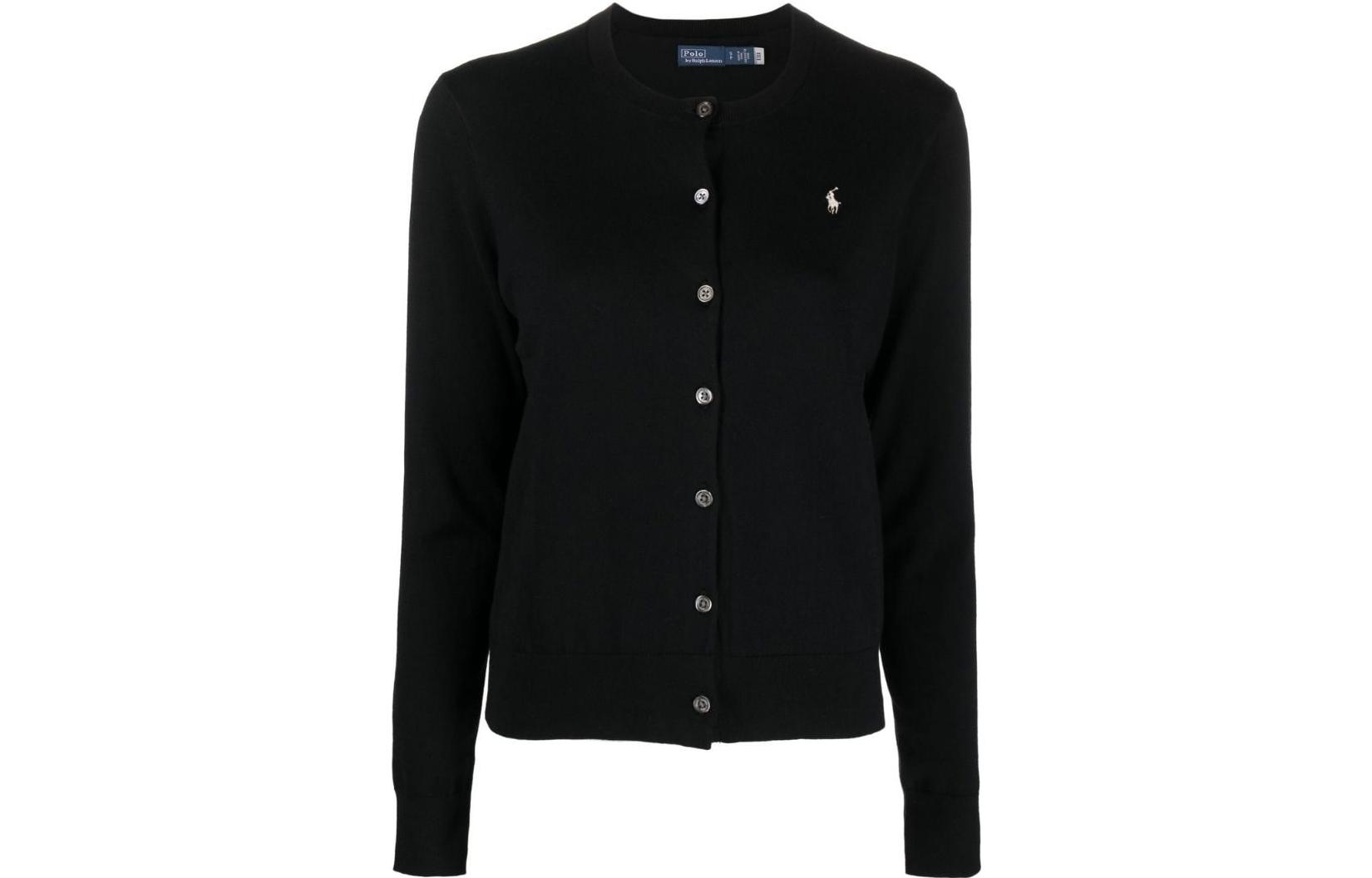 Order (W) Polo Ralph Lauren SS23 Kardigan Hitam Rajut dengan Sulaman Logo. 211891672-006