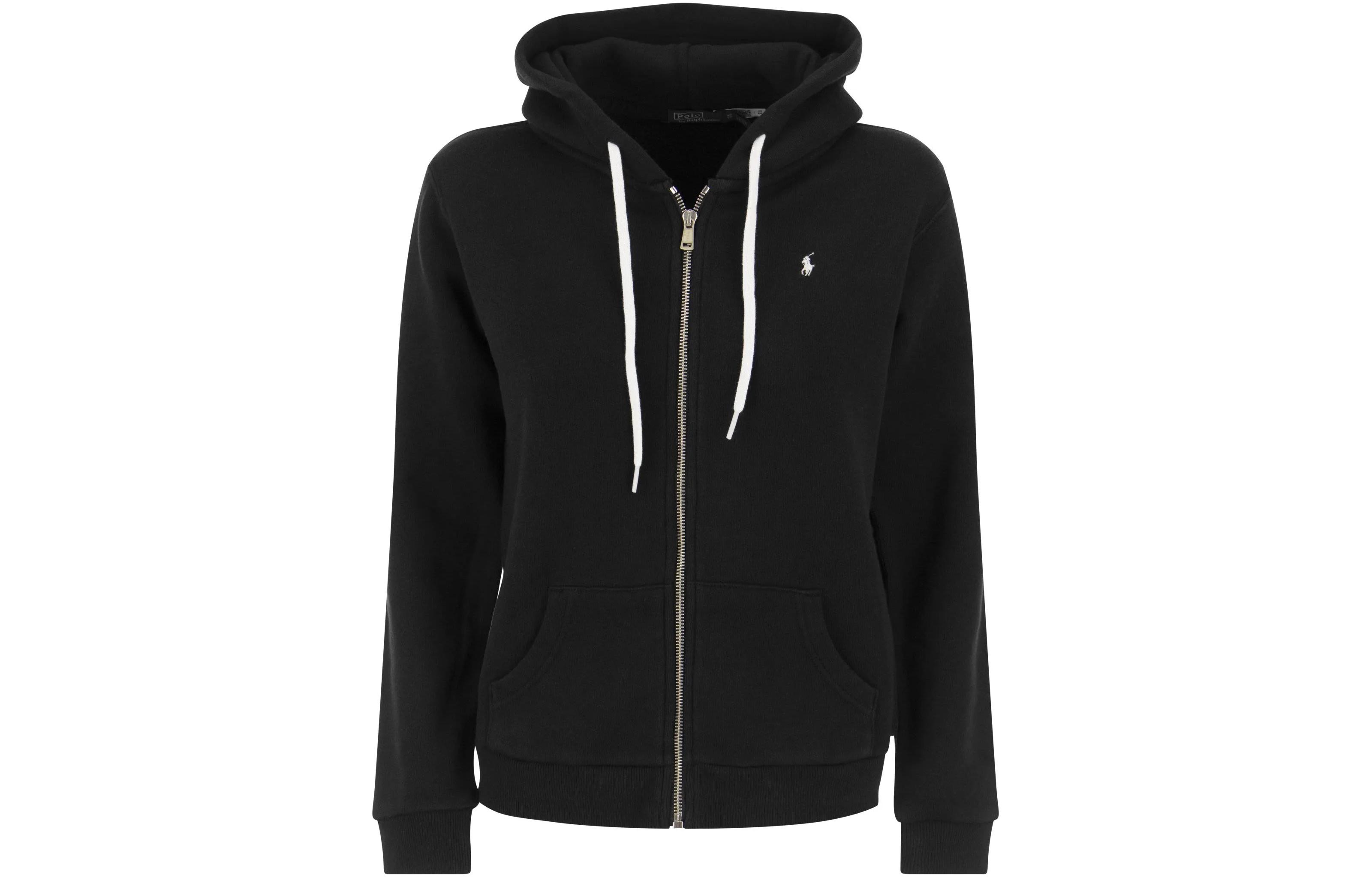 (Women) Polo Ralph Lauren SS23  Black Solid Drawstring Zip Hoodie. 211891559-003