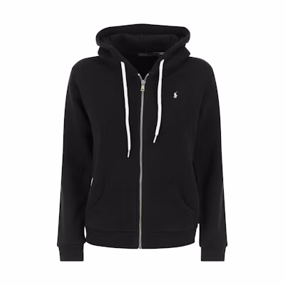 (Women) Polo Ralph Lauren SS23 Black Solid Drawstring Zip Hoodie. 211891559-003