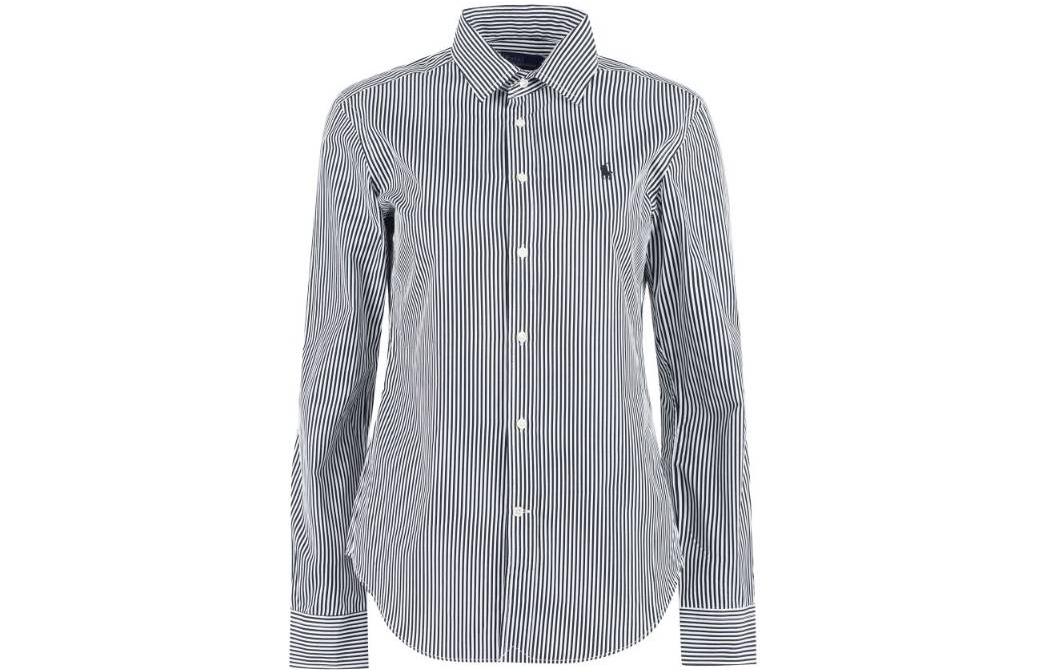 (Women) Polo Ralph Lauren SS23  Black Striped Embroidered Logo Long-Sleeve Shirt 211891379-002