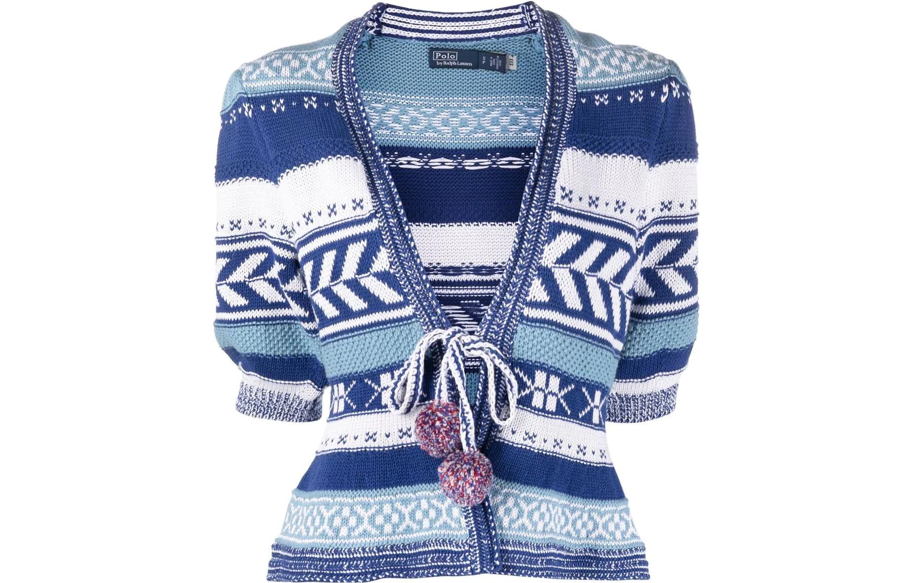 (Women) Polo Ralph Lauren SS23  Blue Patterned V-Neck Knit Short-Sleeve Sweater. 211891918-001 圖 2