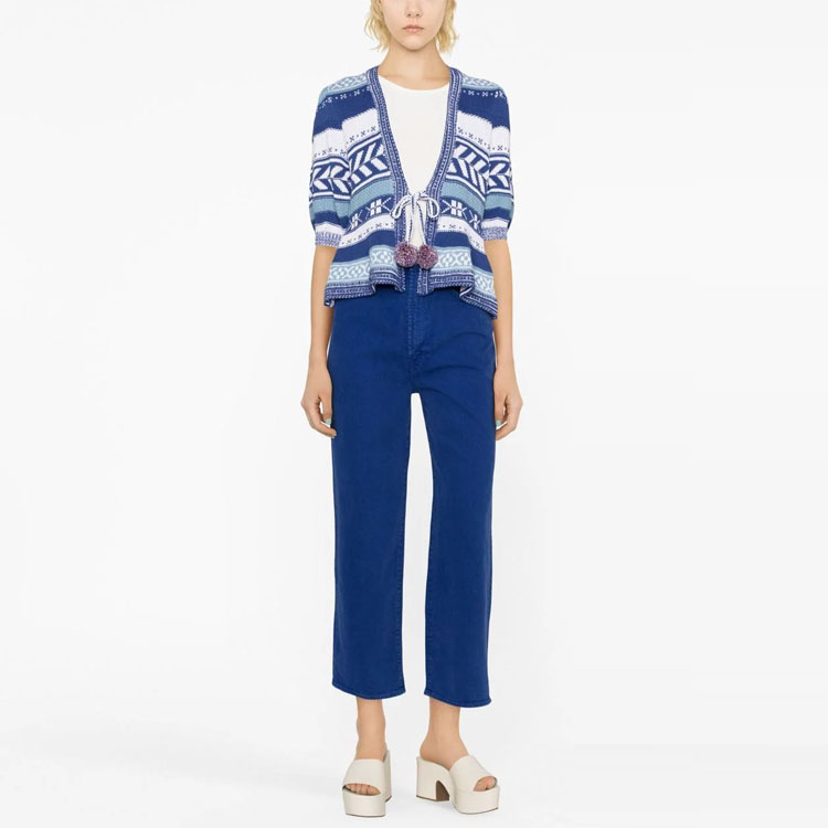 (Women) Polo Ralph Lauren SS23  Blue Patterned V-Neck Knit Short-Sleeve Sweater. 211891918-001 圖 3