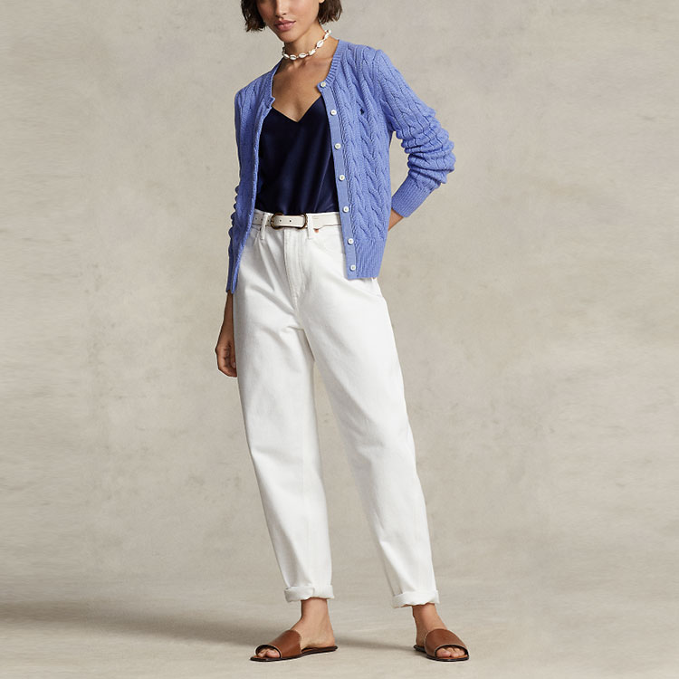 Lookbook (W) ポロ ラルフローレン SS23 ブルー 無地 ニット 長袖 カーディガン WMPOSWENDW20130-400