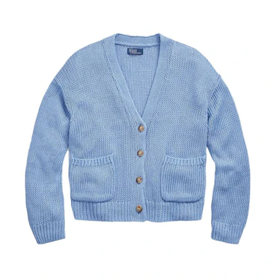(Women) Polo Ralph Lauren SS23 Blue Solid V-Neck Buttoned Knit Cardigan. WMPOSWENDW20143-400