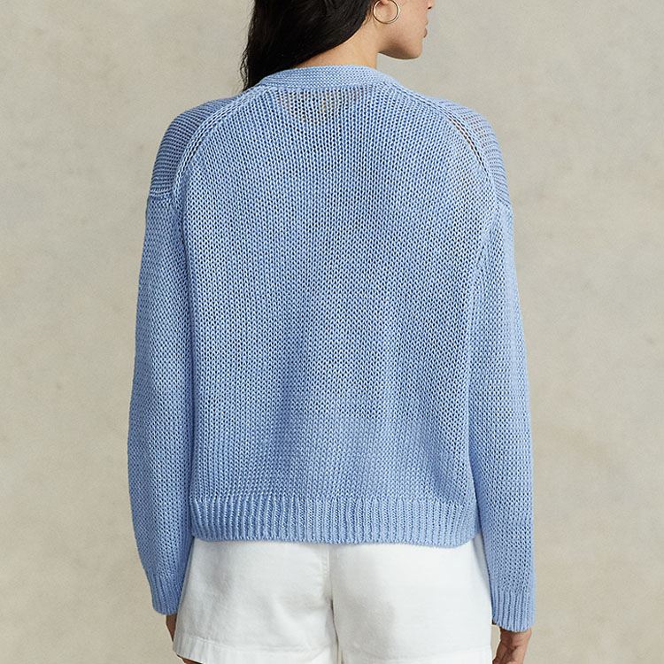 Shop (W) Cárdigan de Punto Azul Sólido con Botones y Cuello en V Polo Ralph Lauren SS23. WMPOSWENDW20143-400