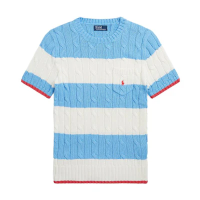 (Women) Polo Ralph Lauren SS23 Blue Striped Detail Crewneck Knit Sweater. WMPOSWENC020668-400