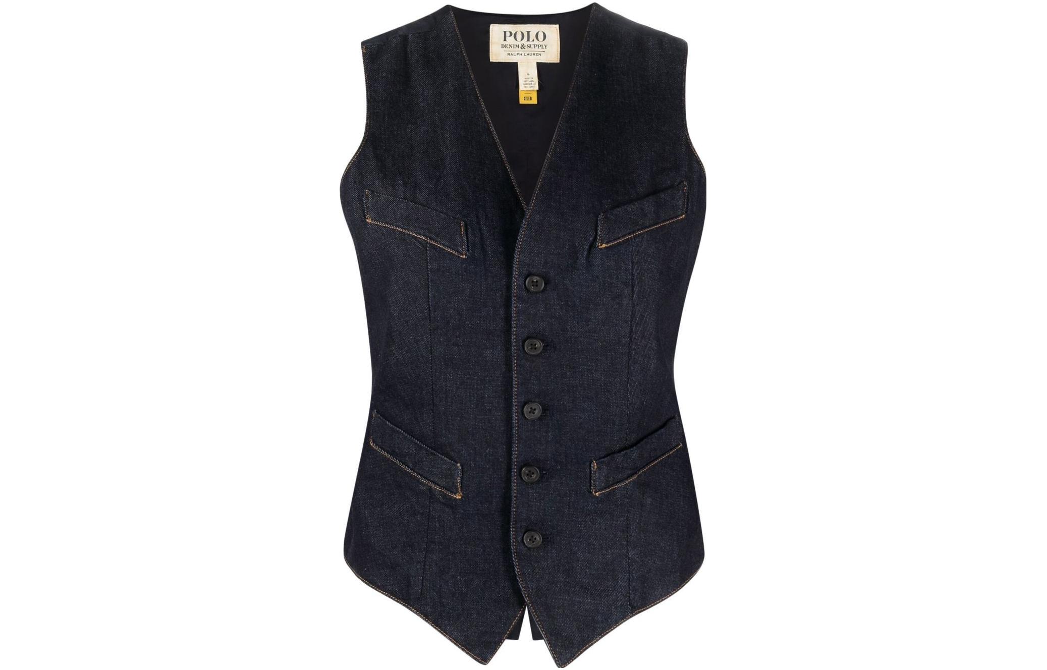 (Women) Polo Ralph Lauren SS23  Blue V-Neck Denim Vest Casual Single-Breasted 211813122-001