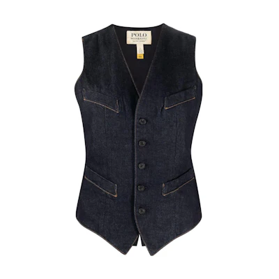 (Women) Polo Ralph Lauren SS23 Blue V-Neck Denim Vest Casual Single-Breasted 211813122-001
