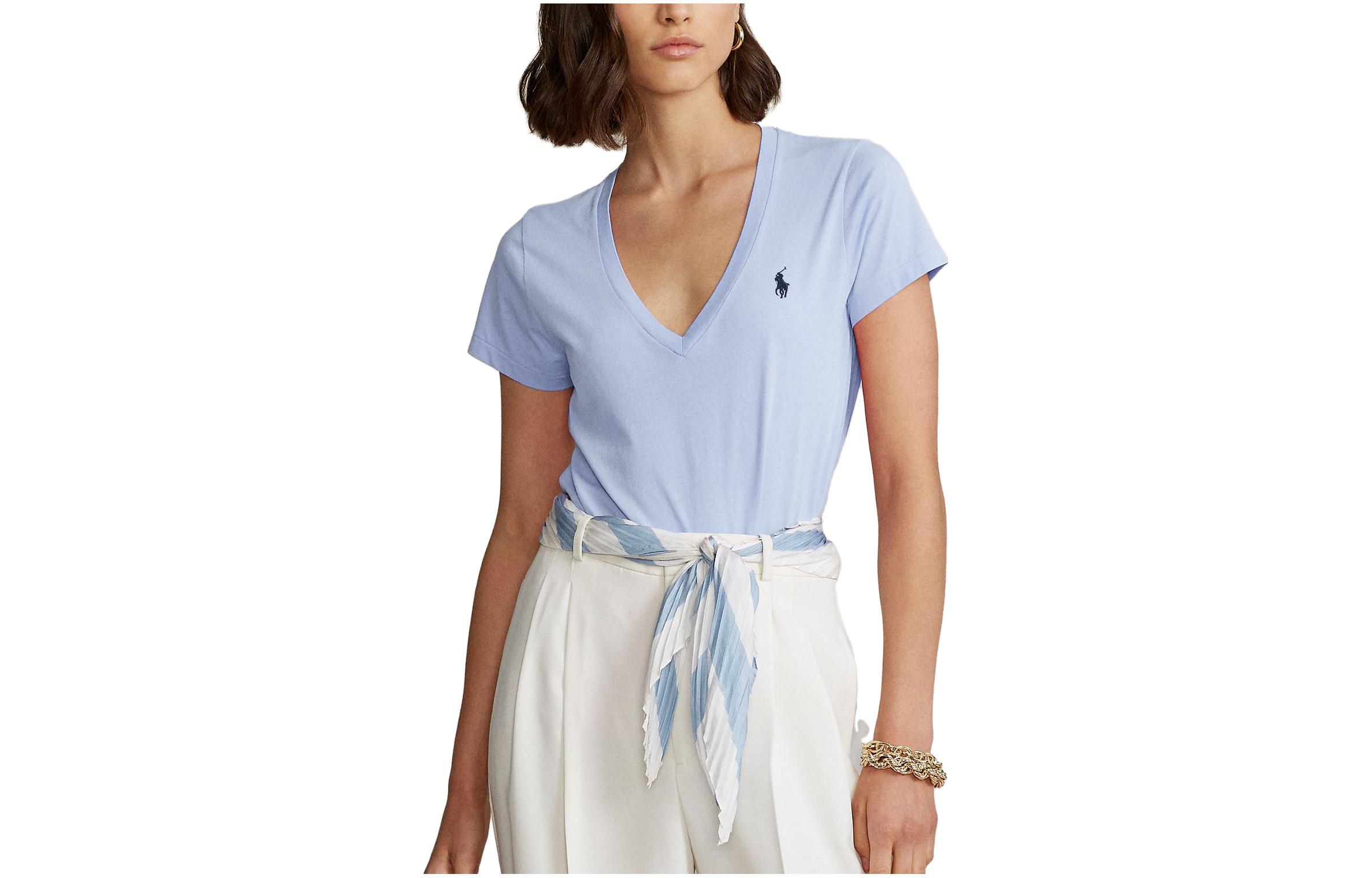 Order (W) Polo Ralph Lauren SS23 藍色V領刺繡標誌短袖T恤 211682523-073