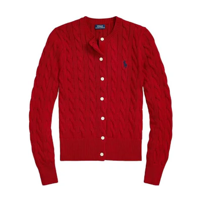 (Women) Polo Ralph Lauren SS23 Bright Red Knit Cardigan Sweater. 211839418-021